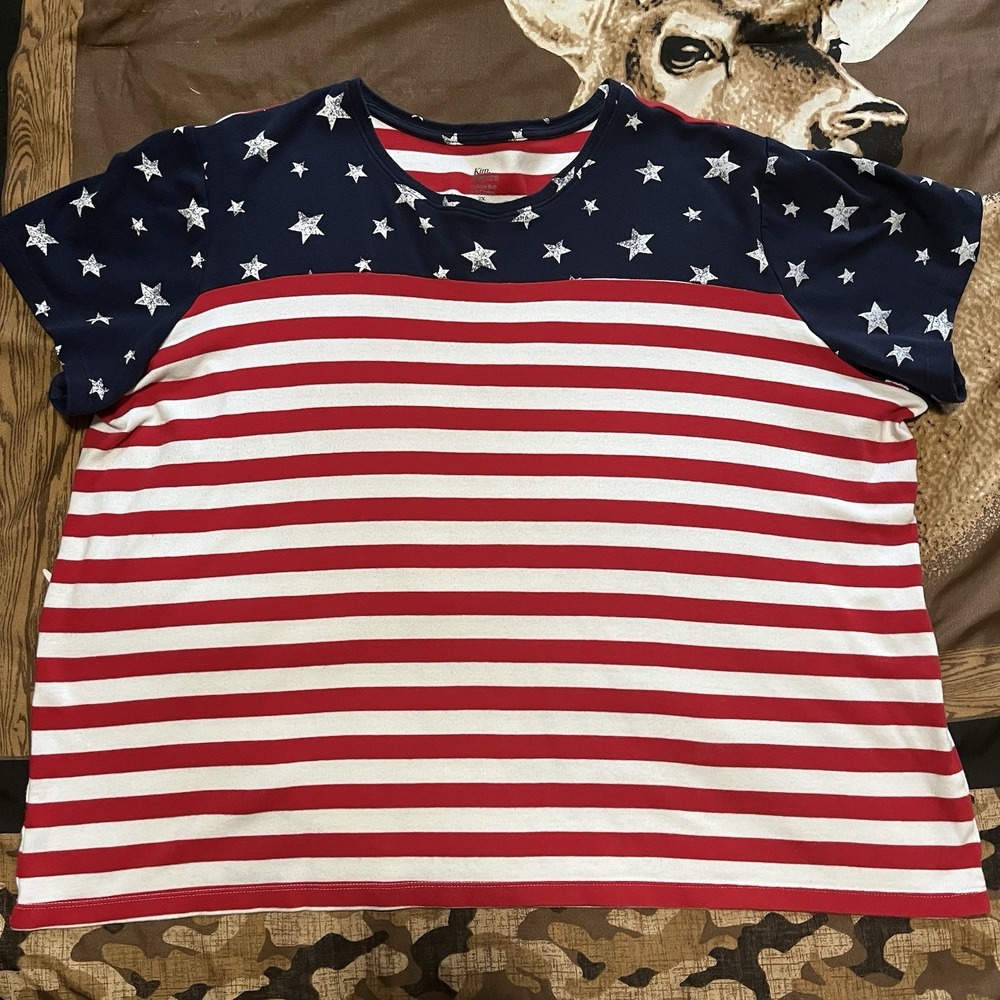 Kim Rogers Perfectly Soft 100% Cotton American Flag T Shirt Size 2X